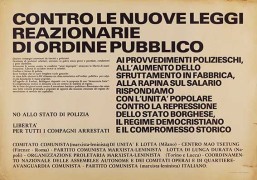 Contro le nuove leggi reazionaria di ordine pubblico, manifesto